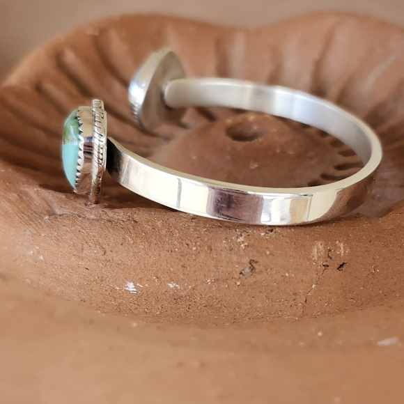 Native American Sterling Silver Turquoise Floating Heart Open Cuff Bracelet - Picture 3 of 7